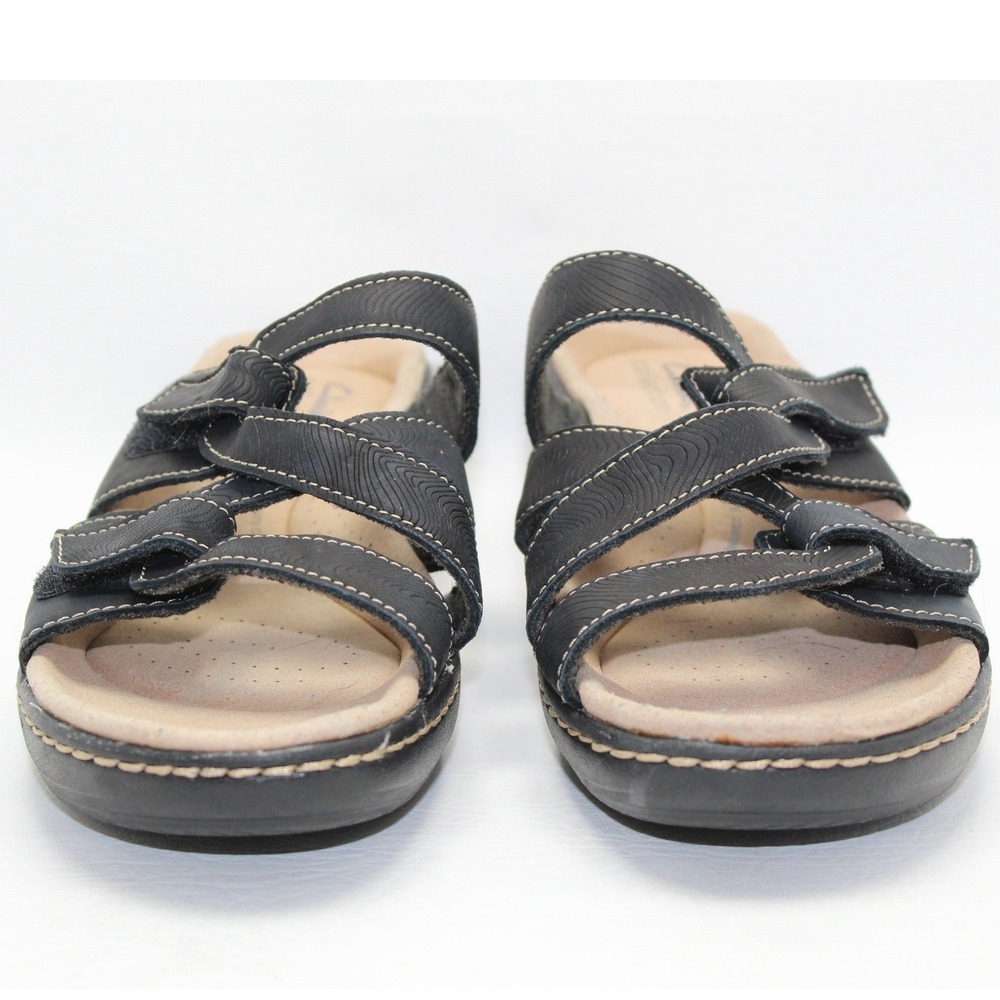 Clarks‎ Collection Womens Black Triple Strap Wedge Slide Sandals 9.5M